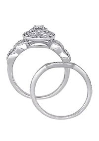 2 Piece 1/4 ct. t.w. Diamond Halo Curved Bridal Set 10k White Gold