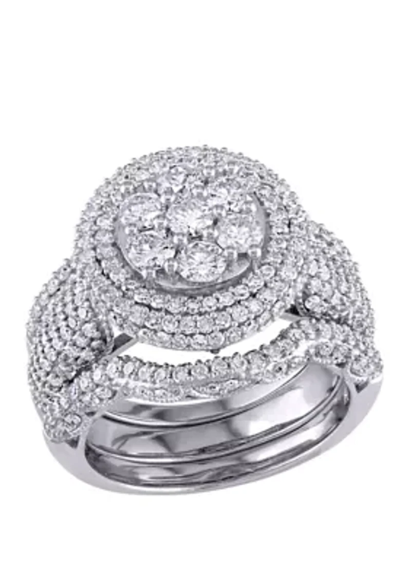 2.5 ct. t.w. Diamond Cluster Multi Row 3 Piece Bridal Set