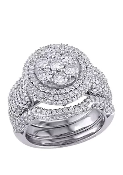 2.5 ct. t.w. Diamond Cluster Multi Row 3 Piece Bridal Set