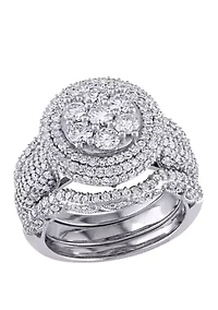 2.5 ct. t.w. Diamond Cluster Multi Row 3 Piece Bridal Set
