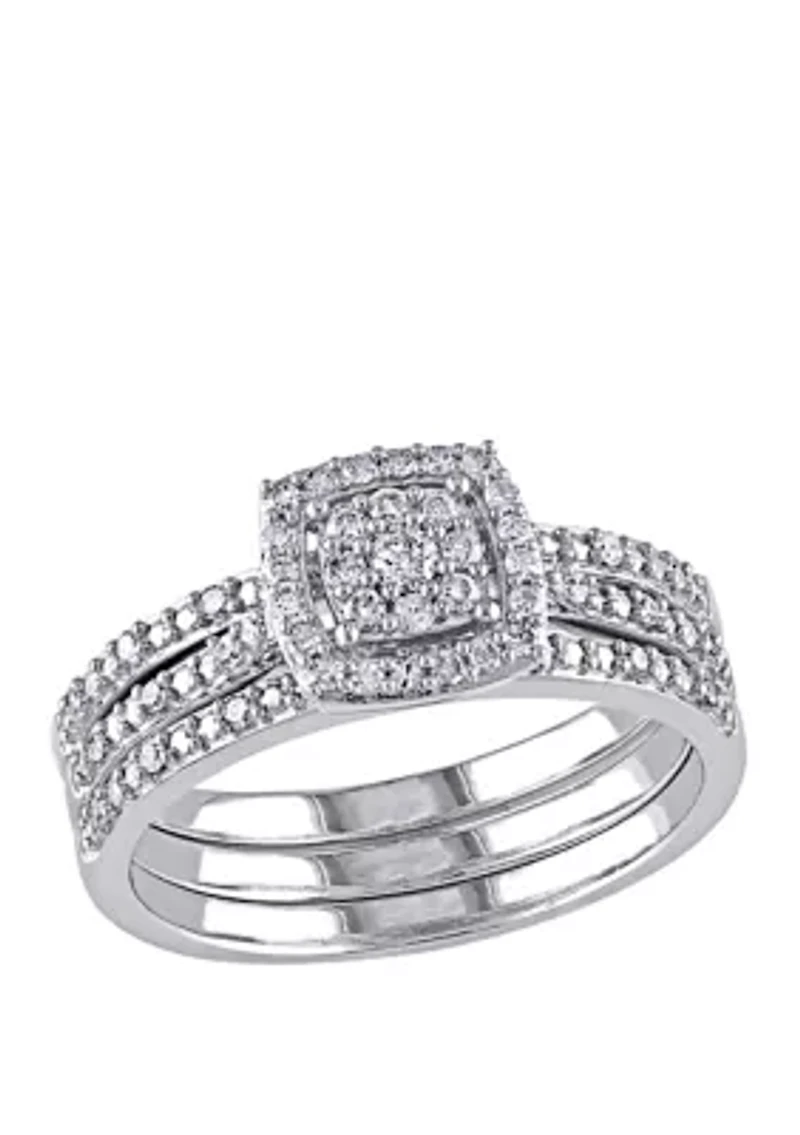 3 Piece 1/3 ct. t.w. Diamond Cluster Halo Bridal Set 10k White Gold