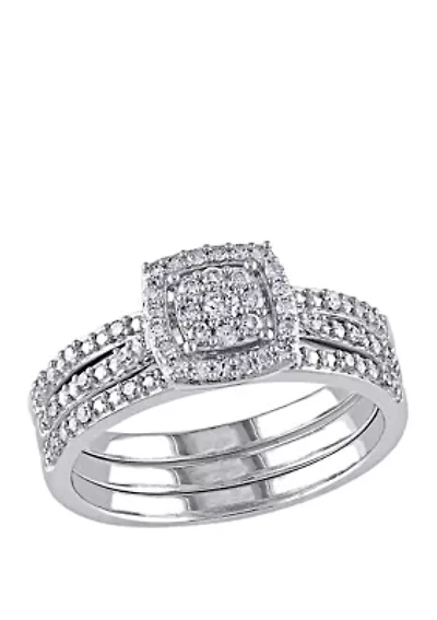3 Piece 1/3 ct. t.w. Diamond Cluster Halo Bridal Set 10k White Gold