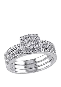3 Piece 1/3 ct. t.w. Diamond Cluster Halo Bridal Set 10k White Gold