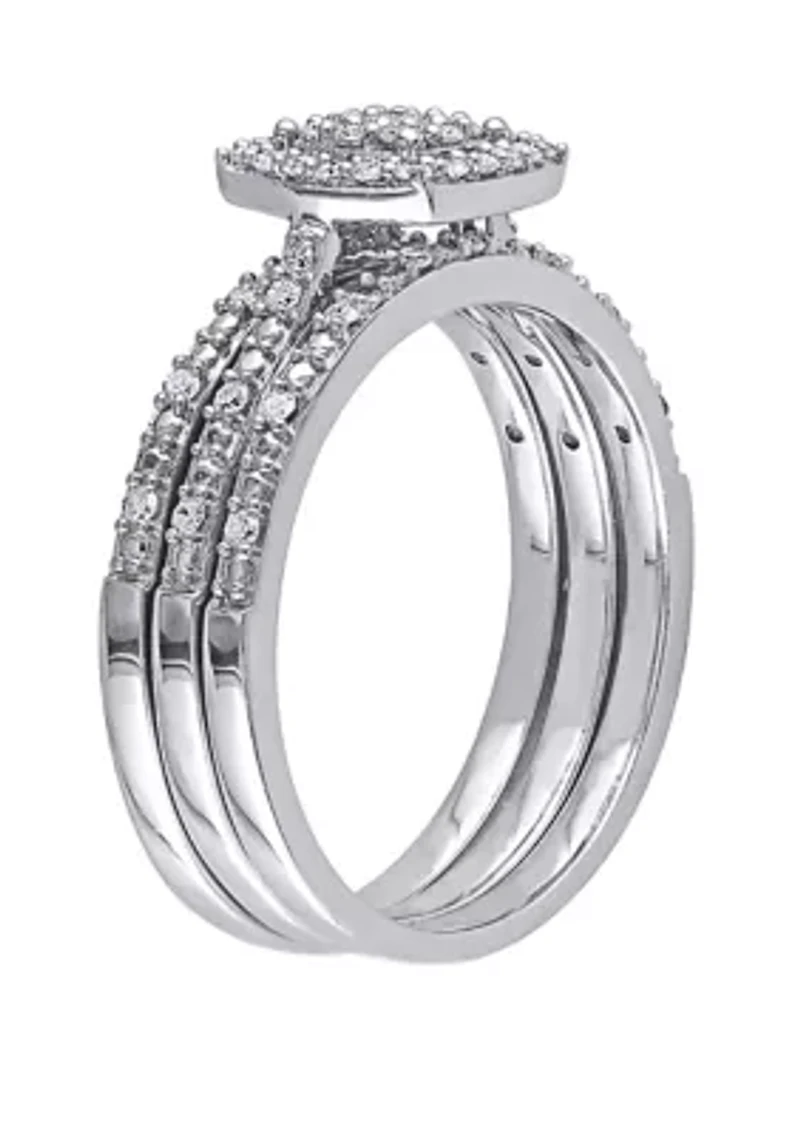 3 Piece 1/3 ct. t.w. Diamond Cluster Halo Bridal Set 10k White Gold