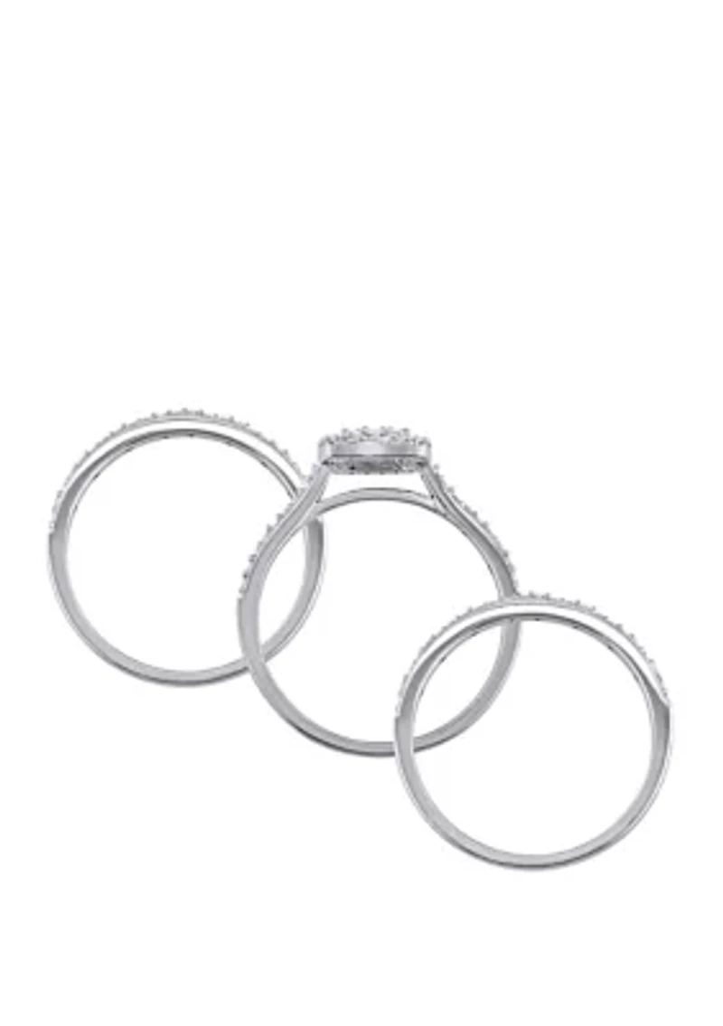 3 Piece 1/3 ct. t.w. Diamond Cluster Halo Bridal Set 10k White Gold