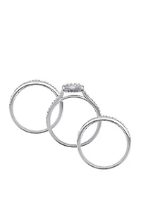 3 Piece 1/3 ct. t.w. Diamond Cluster Halo Bridal Set 10k White Gold