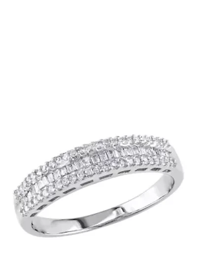 1/3 ct. t.w. Baguette and Round Diamond Anniversary Band 10k White Gold