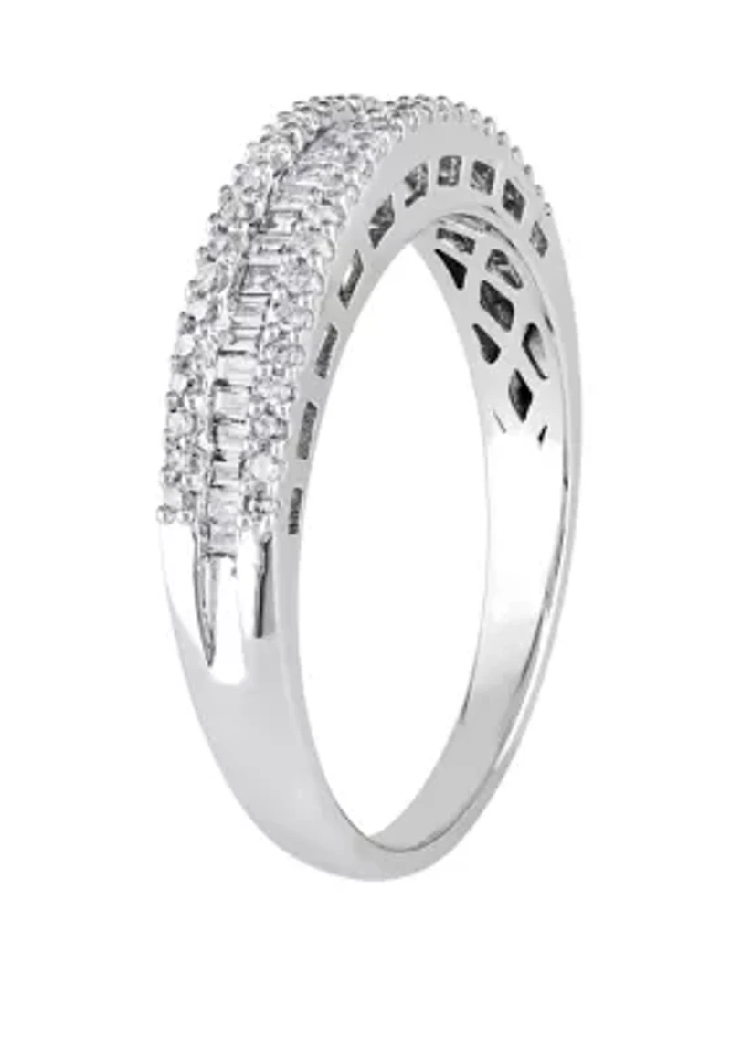 1/3 ct. t.w. Baguette and Round Diamond Anniversary Band 10k White Gold