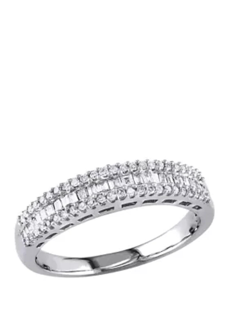 1/3 ct. t.w. Baguette and Round Diamond Anniversary Band 14K White Gold