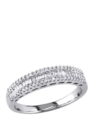 1/3 ct. t.w. Baguette and Round Diamond Anniversary Band 14K White Gold