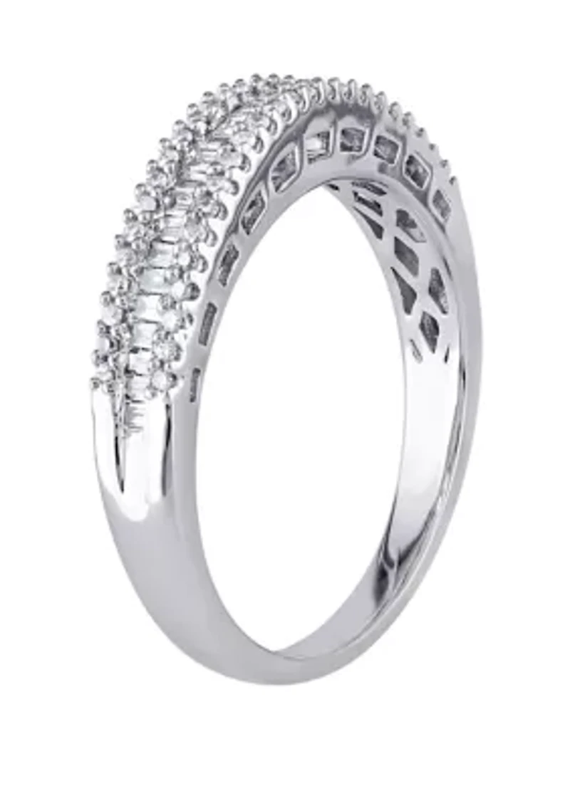 1/3 ct. t.w. Baguette and Round Diamond Anniversary Band 14K White Gold