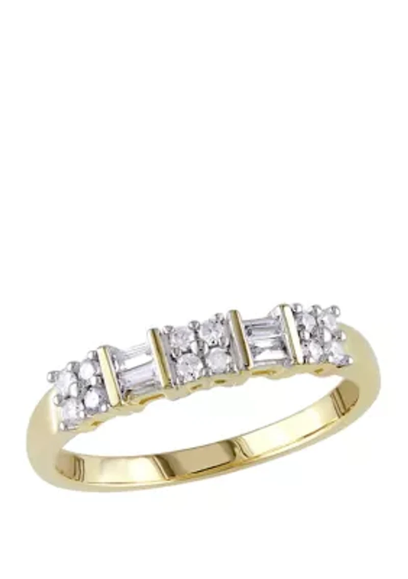 1/4 ct. t.w. Baguette and Round Diamond Anniversary Band 10k Yellow Gold