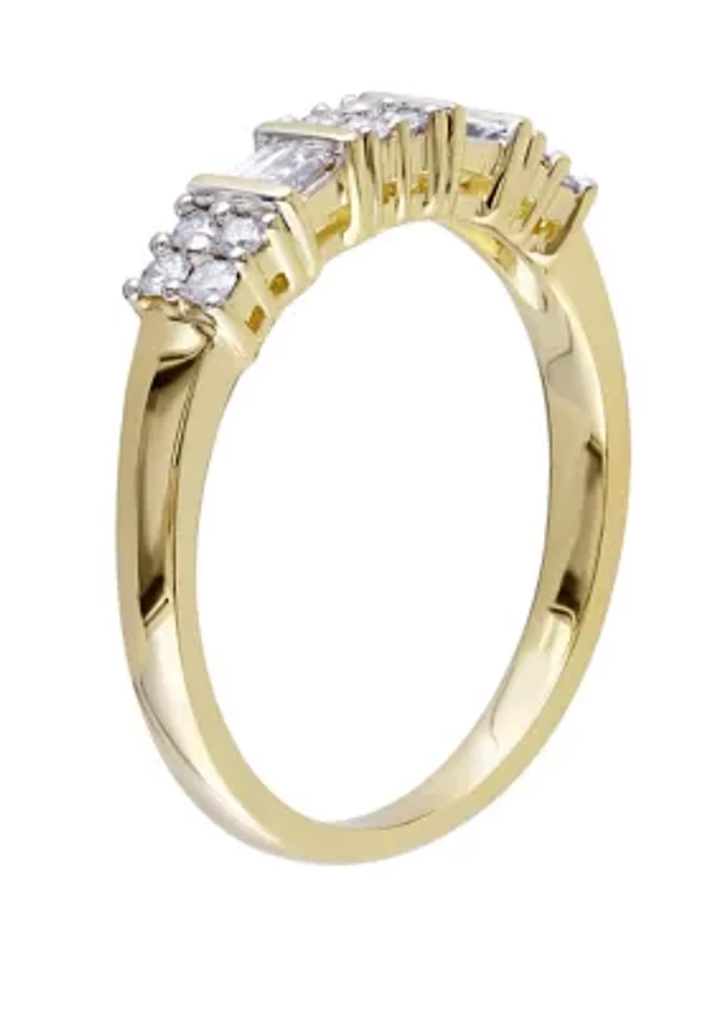 1/4 ct. t.w. Baguette and Round Diamond Anniversary Band 10k Yellow Gold