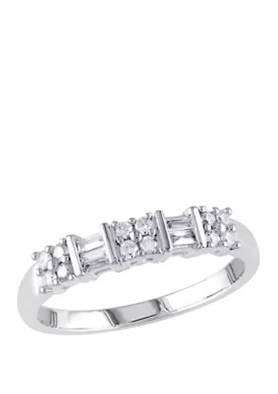 1/4 ct. t.w. Baguette and Round Diamond Anniversary Band 10k White Gold