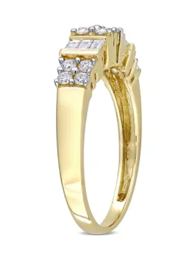 Baguette and Round 1/2 ct. t.w. Diamond Anniversary Band 14K Yellow Gold