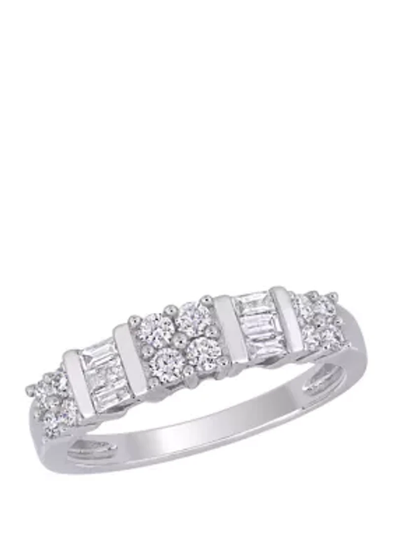 1/2 ct. t.w. Baguette and Round Diamond Anniversary Ring 10k White Gold