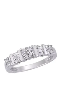 1/2 ct. t.w. Baguette and Round Diamond Anniversary Ring 10k White Gold
