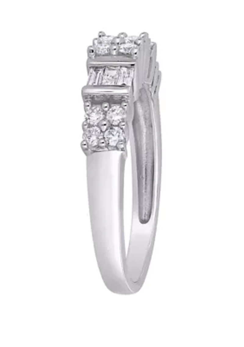 1/2 ct. t.w. Baguette and Round Diamond Anniversary Ring 10k White Gold