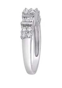 1/2 ct. t.w. Baguette and Round Diamond Anniversary Ring 10k White Gold