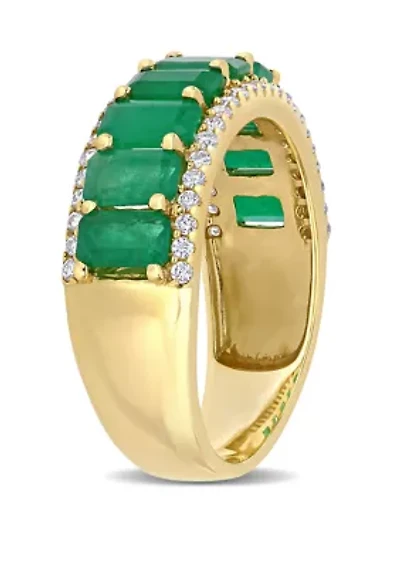 Emerald and Diamond Semi Eternity Ring