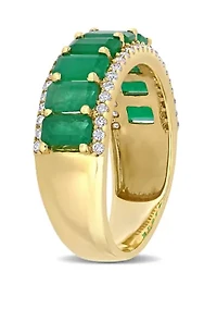 Emerald and Diamond Semi Eternity Ring