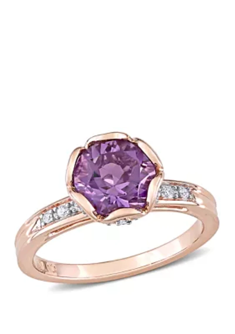 Amethyst and Diamond Floral Ring