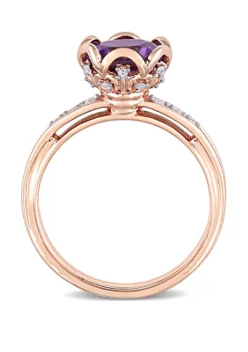 Amethyst and Diamond Floral Ring