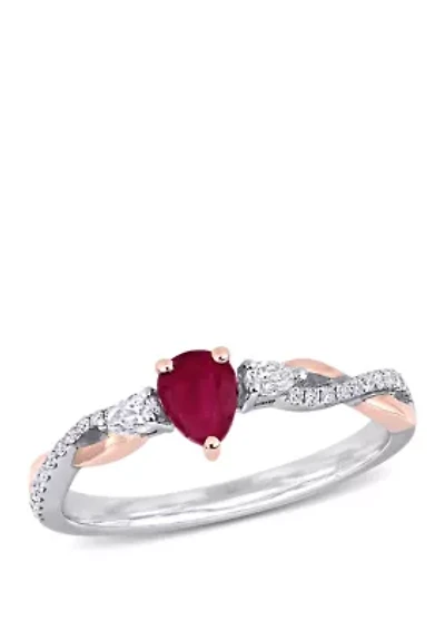2/5 ct. t.w. Ruby and 1/5 Diamond 3 Stone Promise Ring 14K White Rose Gold