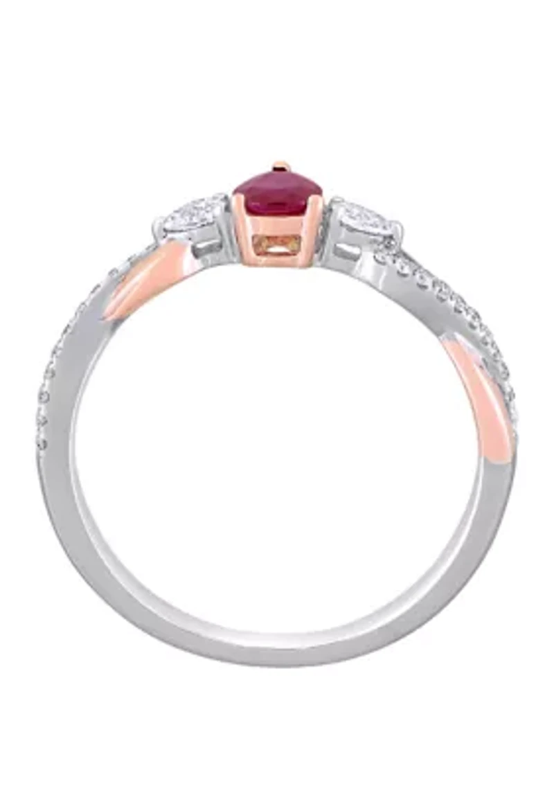 2/5 ct. t.w. Ruby and 1/5 Diamond 3 Stone Promise Ring 14K White Rose Gold