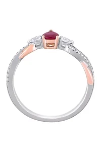 2/5 ct. t.w. Ruby and 1/5 Diamond 3 Stone Promise Ring 14K White Rose Gold