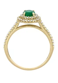 3/4 ct. t.w Emerald and 1/3 t.w. Diamond Double Halo Ring 14K Yellow Gold