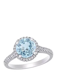 1.6 ct. t.w. Aquamarine and 1/4 Diamond Halo Engagement Ring 14K White Gold