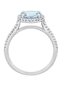 1.6 ct. t.w. Aquamarine and 1/4 Diamond Halo Engagement Ring 14K White Gold