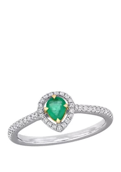 Emerald and Diamond Halo Ring