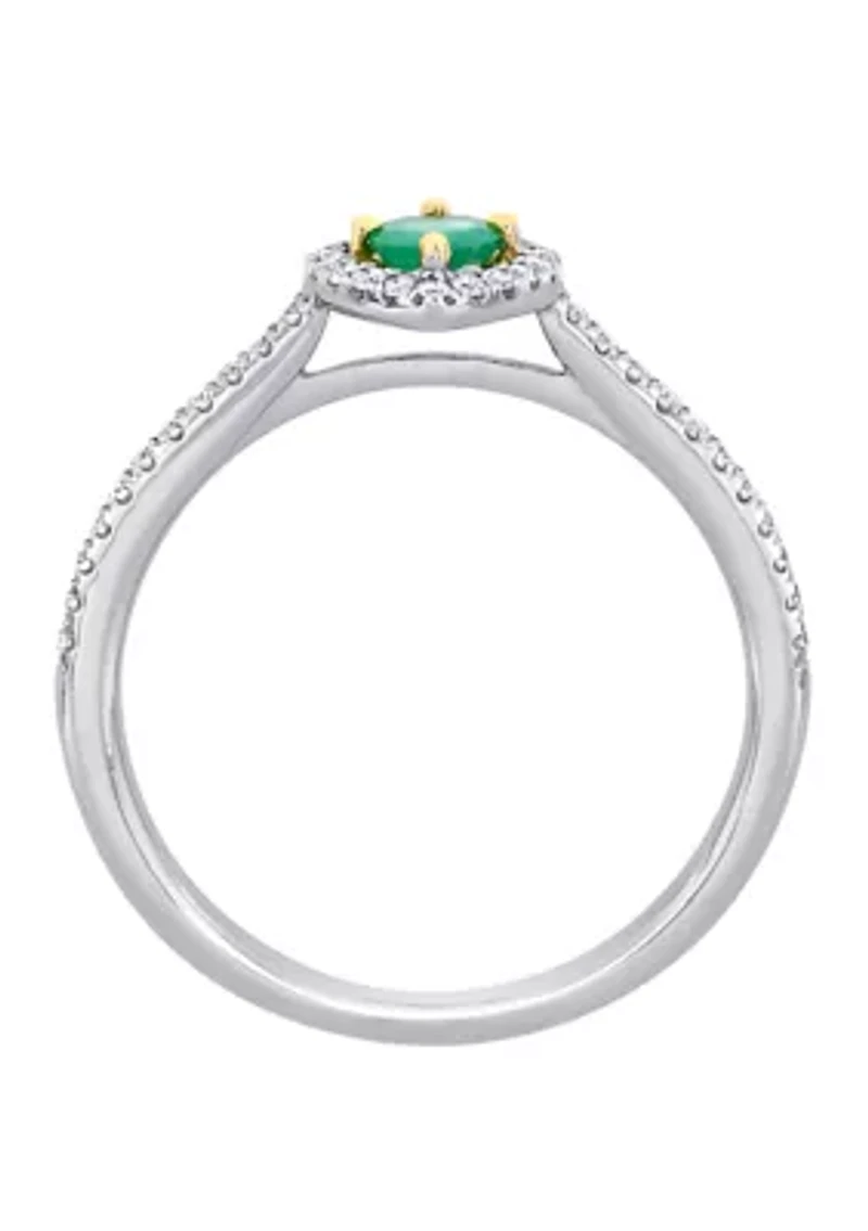Emerald and Diamond Halo Ring