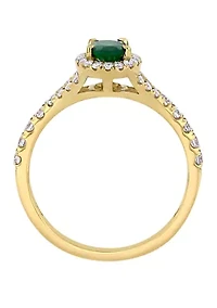 Emerald and Diamond Halo Split Shank Ring