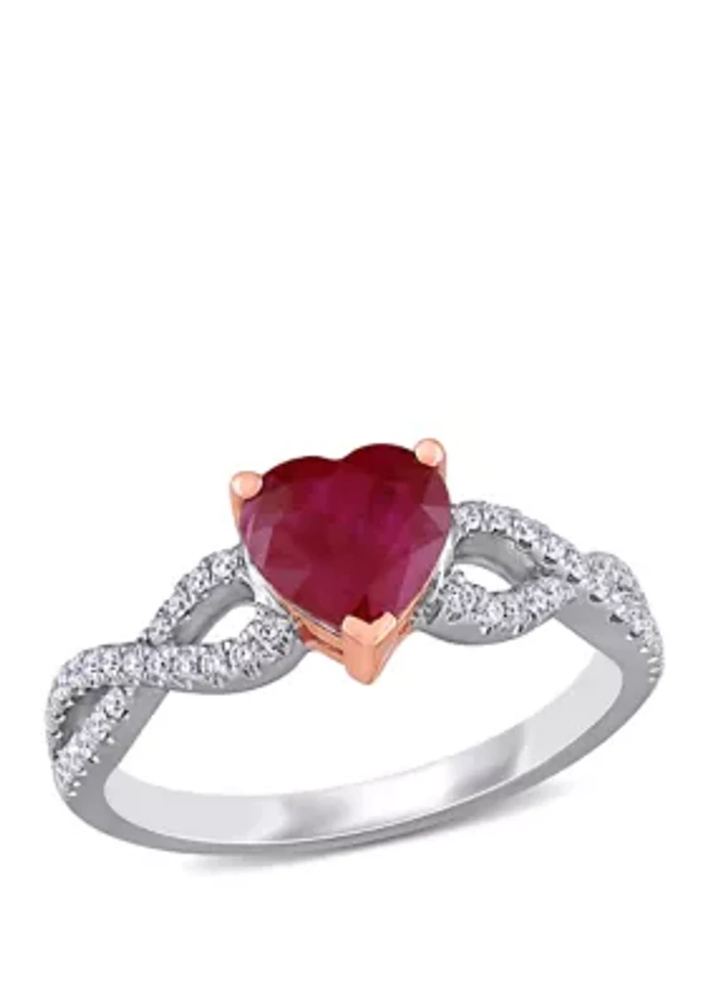 1.75 ct. t.w. Ruby and 1/4 Diamond Heart Infinity Ring 14K White Rose Gold