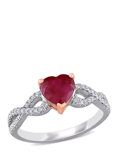 1.75 ct. t.w. Ruby and 1/4 Diamond Heart Infinity Ring 14K White Rose Gold