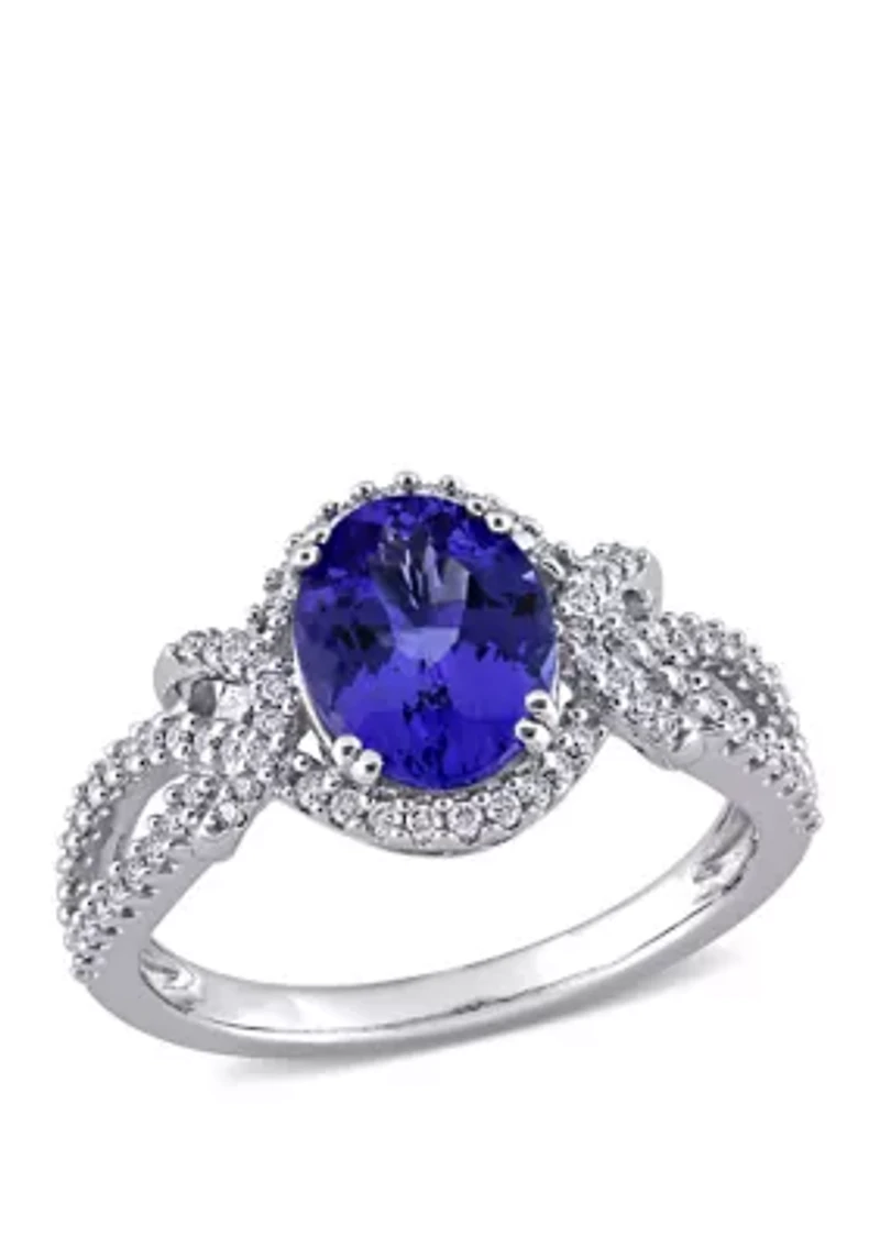 1.8 ct. t.w. Tanzanite and 1/3 Diamond Oval Halo Ring 14k White Gold