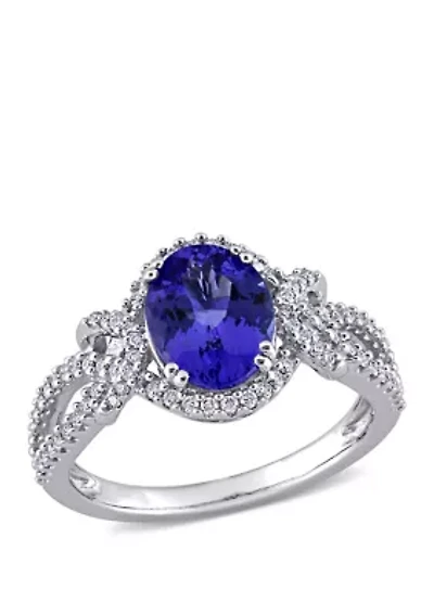 1.8 ct. t.w. Tanzanite and 1/3 Diamond Oval Halo Ring 14k White Gold