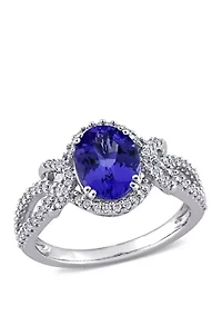 1.8 ct. t.w. Tanzanite and 1/3 Diamond Oval Halo Ring 14k White Gold