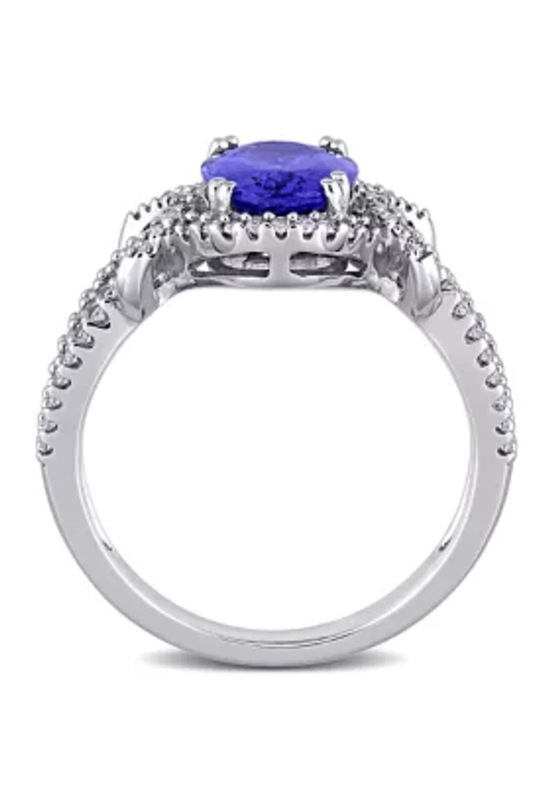 1.8 ct. t.w. Tanzanite and 1/3 Diamond Oval Halo Ring 14k White Gold