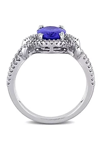 1.8 ct. t.w. Tanzanite and 1/3 Diamond Oval Halo Ring 14k White Gold