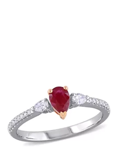 2/5 ct. t.w. Ruby and 1/4 Diamond 3 Stone Ring 14k Two Tone Gold