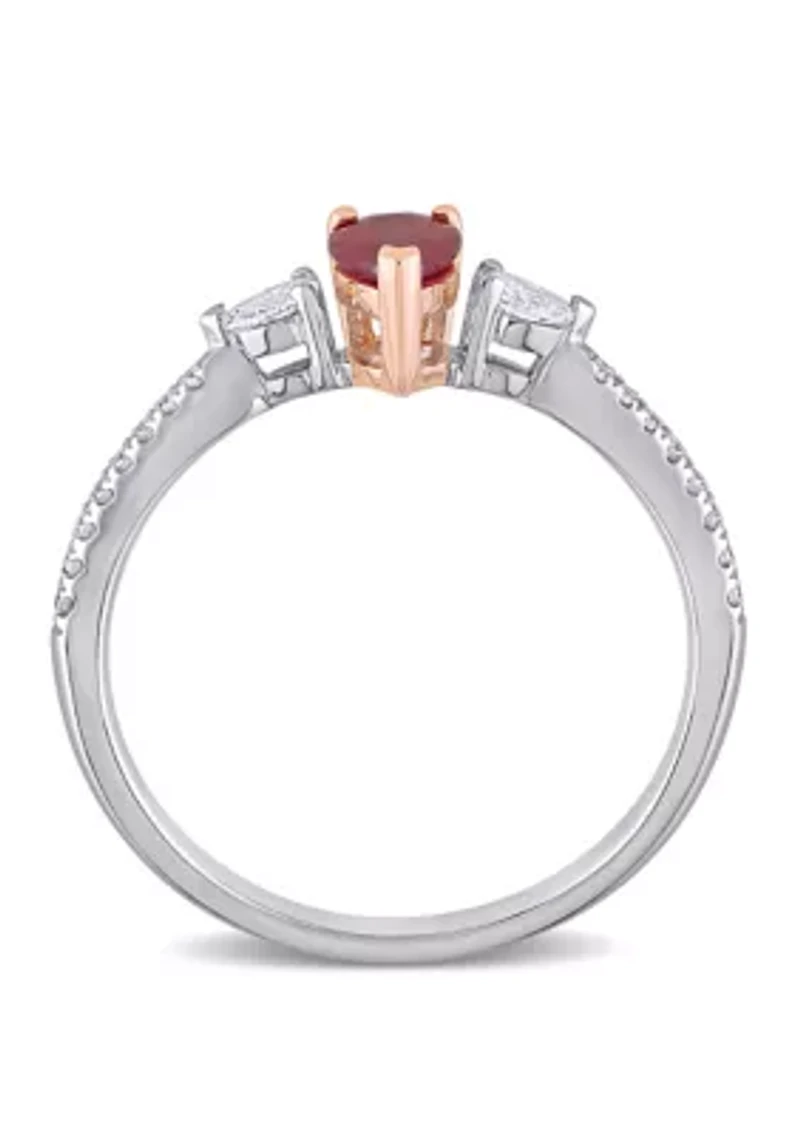 2/5 ct. t.w. Ruby and 1/4 Diamond 3 Stone Ring 14k Two Tone Gold