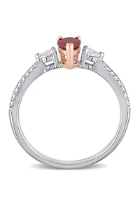 2/5 ct. t.w. Ruby and 1/4 Diamond 3 Stone Ring 14k Two Tone Gold