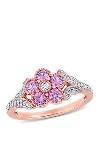3/4 ct. t.w. Pink Sapphire and 1/6 Diamond Floral Engagement Ring 10k Rose Gold