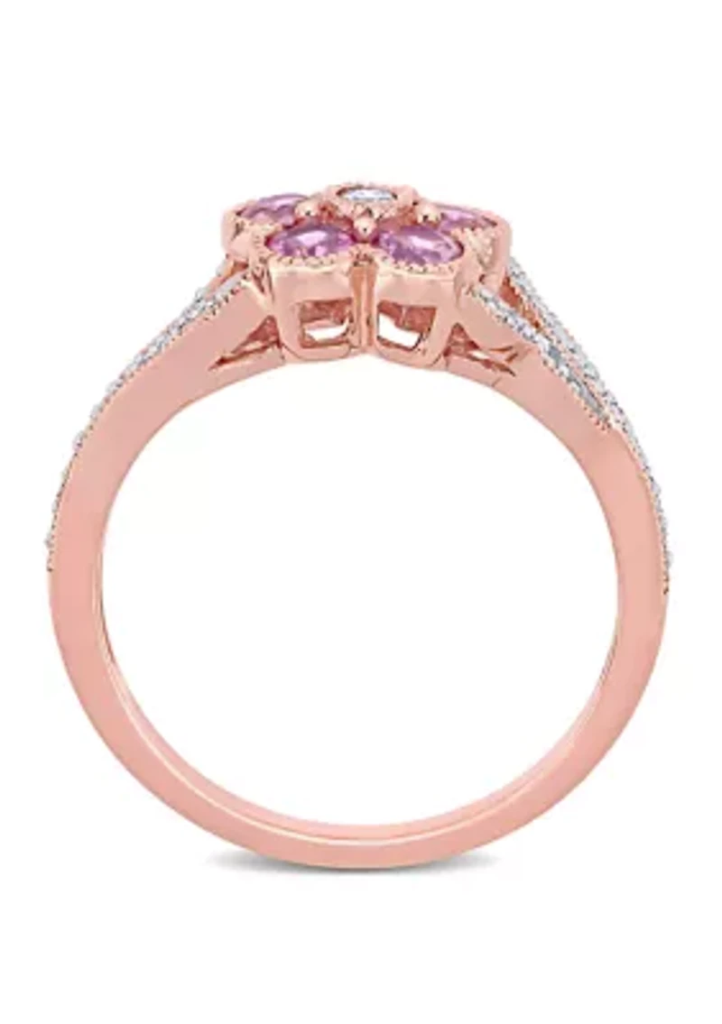 3/4 ct. t.w. Pink Sapphire and 1/6 Diamond Floral Engagement Ring 10k Rose Gold