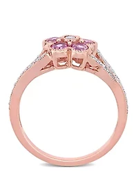 3/4 ct. t.w. Pink Sapphire and 1/6 Diamond Floral Engagement Ring 10k Rose Gold