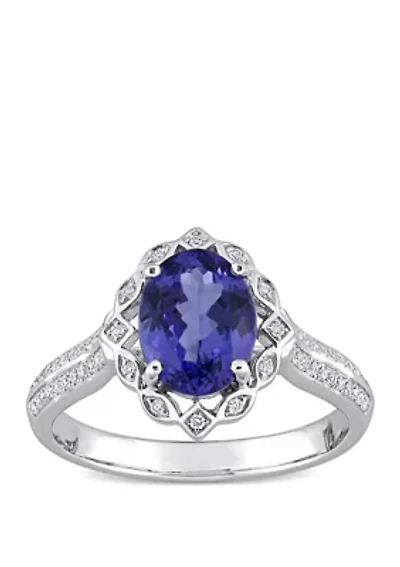1.8 ct. t.w. Tanzanite and 1/6 Diamond Art Deco Design Ring 14k White Gold